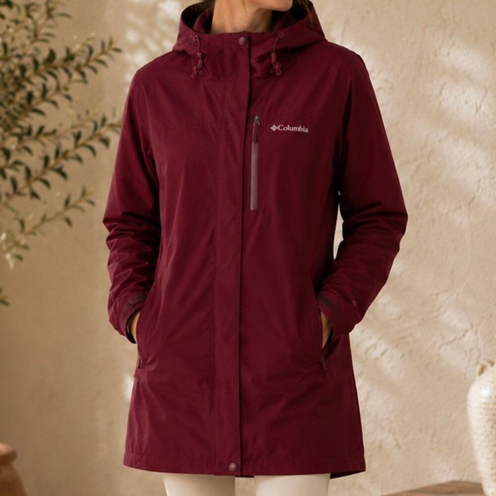 COLUMBIA | Maroon Long Interchange Omni-Tech Shell Jacket | Small